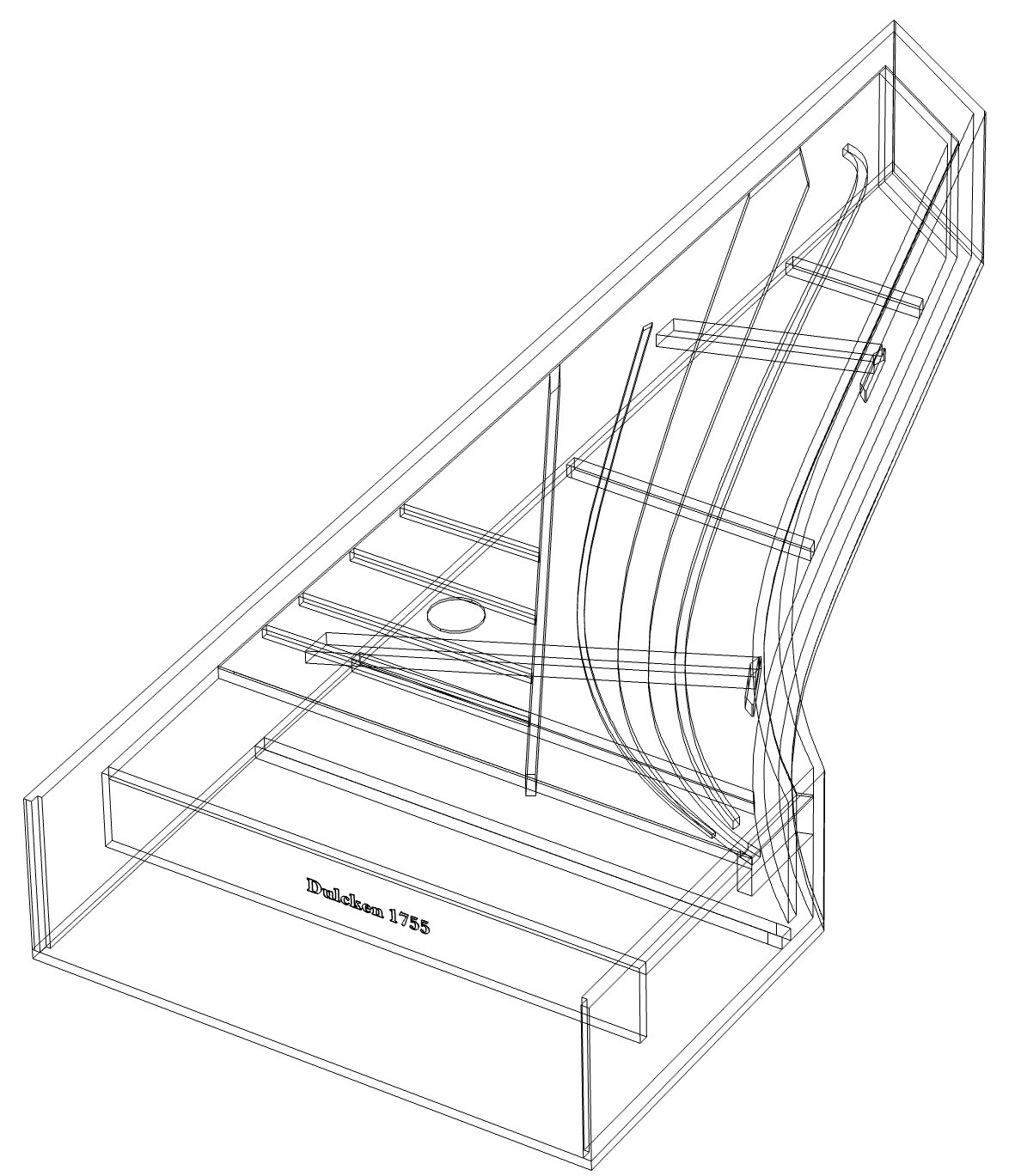 Geometry of the 1755 Dulcken harpsichord with its double bentside.